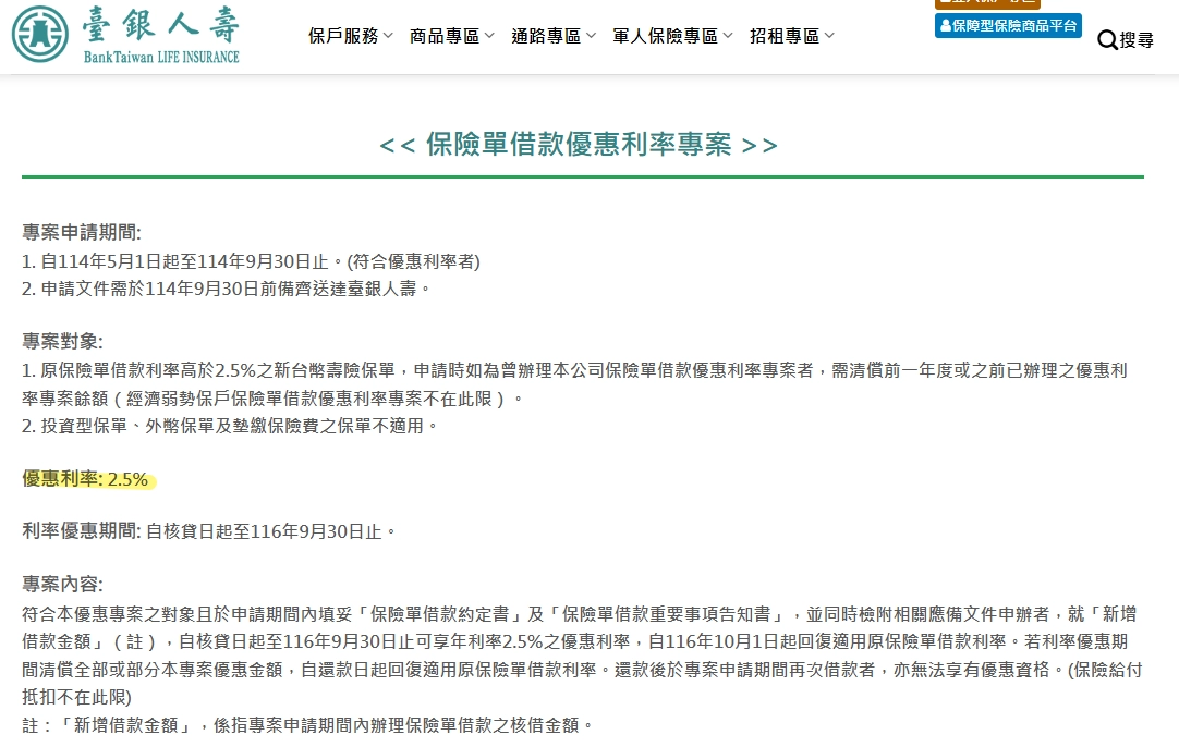 臺銀人壽保單借款利率