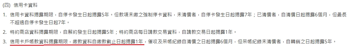 信用資料的揭露期限
