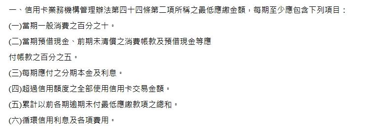 信用卡最低繳款金額規定