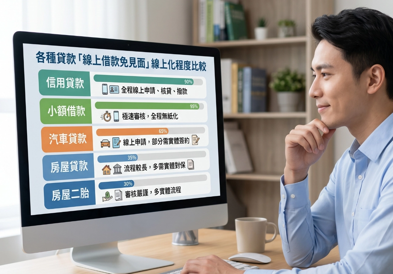 各種貸款「線上借款免見面」線上化程度比較